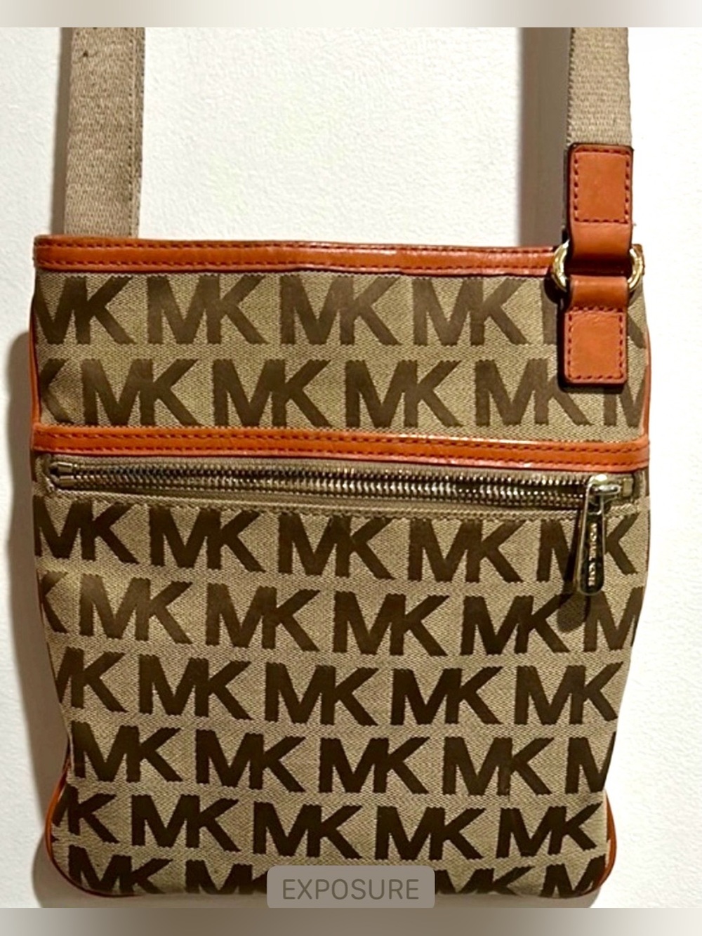 Michael Kors Brown MK Logo TaysferBag with Orange Trim